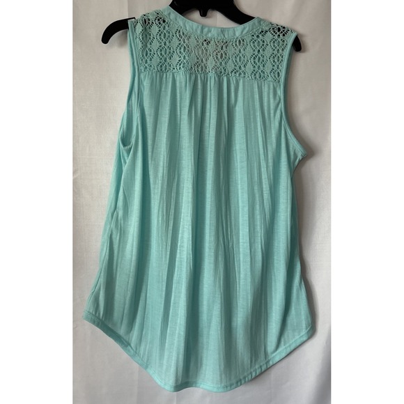 Sleeveless Teal Tank Top Eyelet Lace Top Women's M Button Up Front TieBy Inspire - Picture 5 of 8